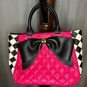 Stylish Pink and Black Bow Handbag